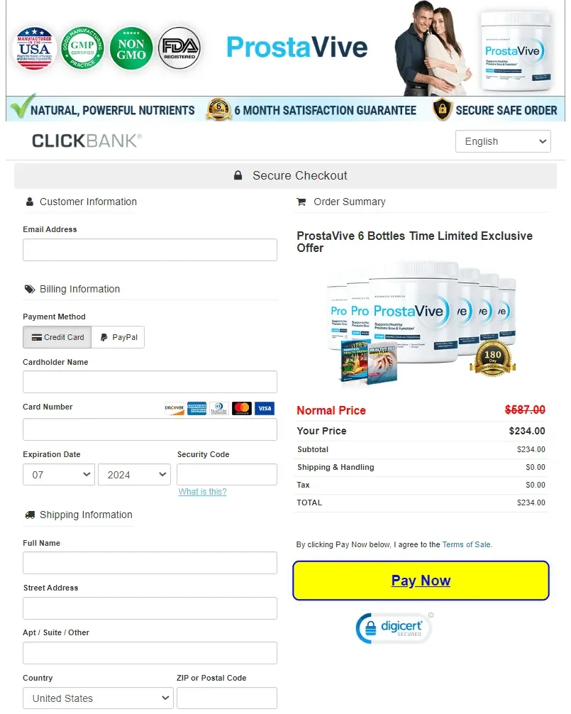 Prostavive Secure Checkout page